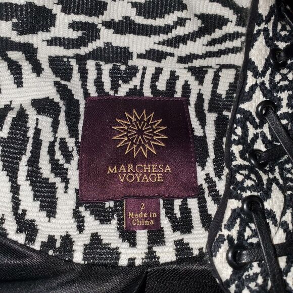 Marchesa Voyage Animal Print Jacket sz 2 Embroidered Laced front Evening Party - Picture 5 of 7